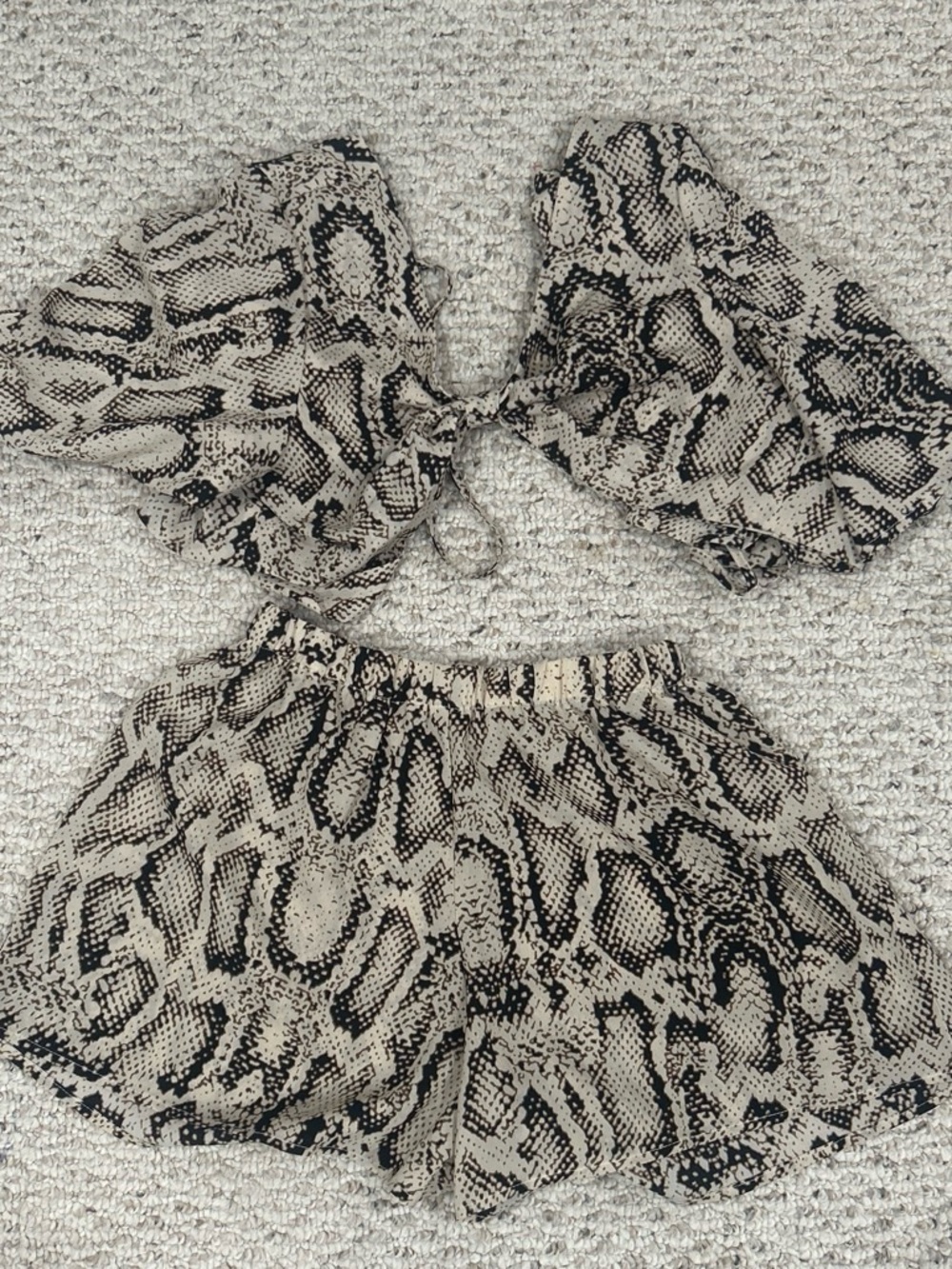 SHEIN Beige and Black Snake-Print Two-Piece Swim Coverup Set